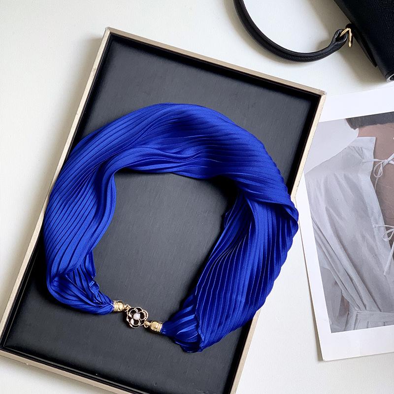 Новый монохромный магнитный шелковый шарф-ожерелье для женщин, плиссированный летний солнцезащитный головной платок, декоративный шарф