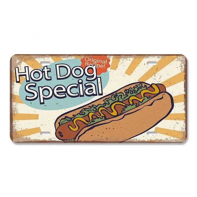 Vintage Delicious Foods Plate Metal Aluminum Sign Pizza Hot Roll Sandwich Donuts Metal Poster Home Cafe Restaurant Wall Decor