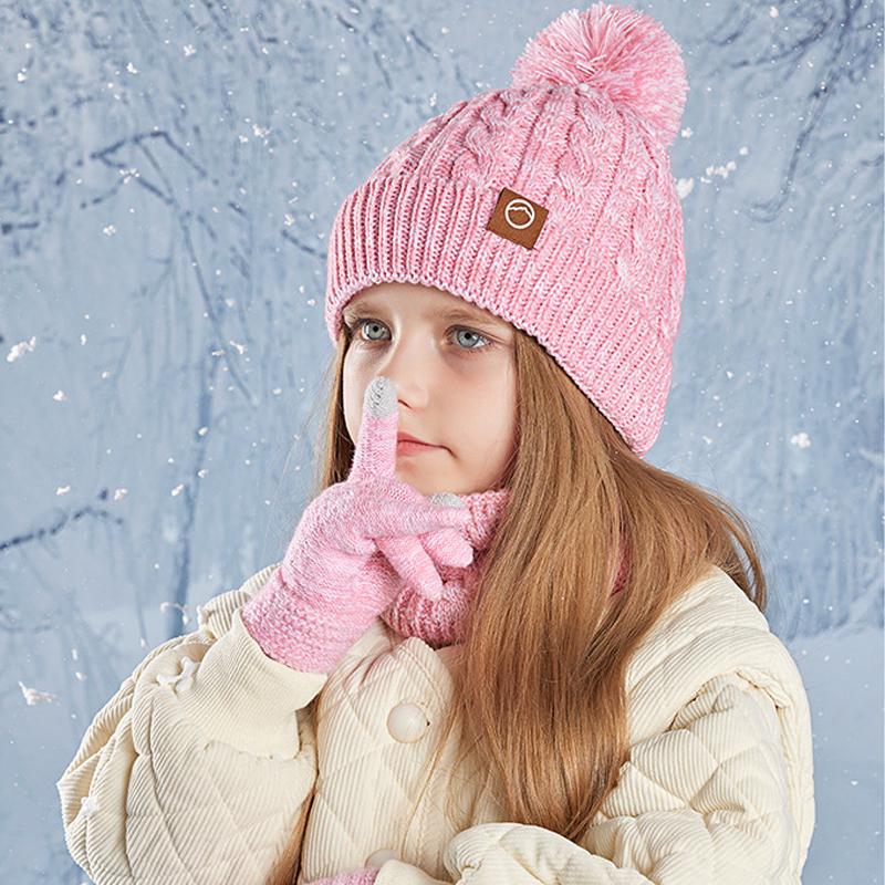 Children's Cap Scarf Gloves Three-Piece Set Coldproof Wool Cap Boys Girls Outdoor Warm Knitted Hat