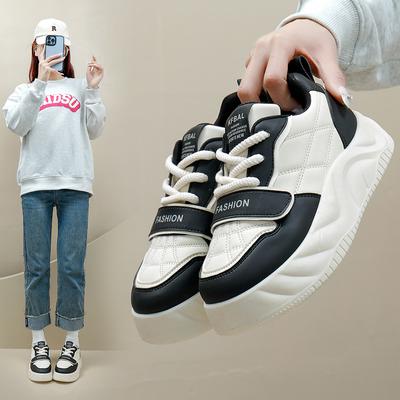 Женские повседневные массивные кроссовки на платформе, легкие кроссовки без шнуровки, дышащие прогулочные кроссовки из искусственной кожи, теннисные спортивные туфли на шнуровке для женщин