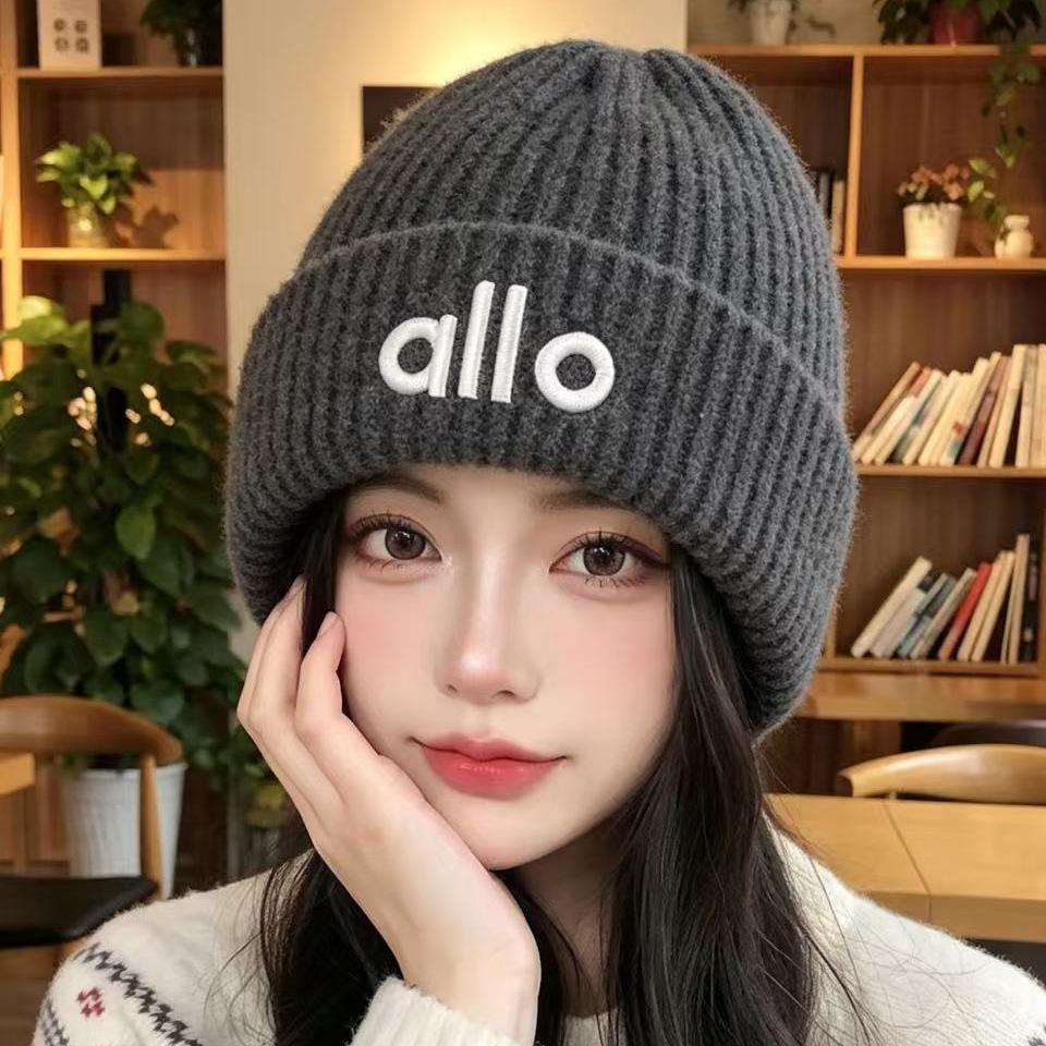 Hat Women's Winter Warm Letter Embroidery Knitted Hat Trendy Versatile Windproof Ear Protector Wool Hat