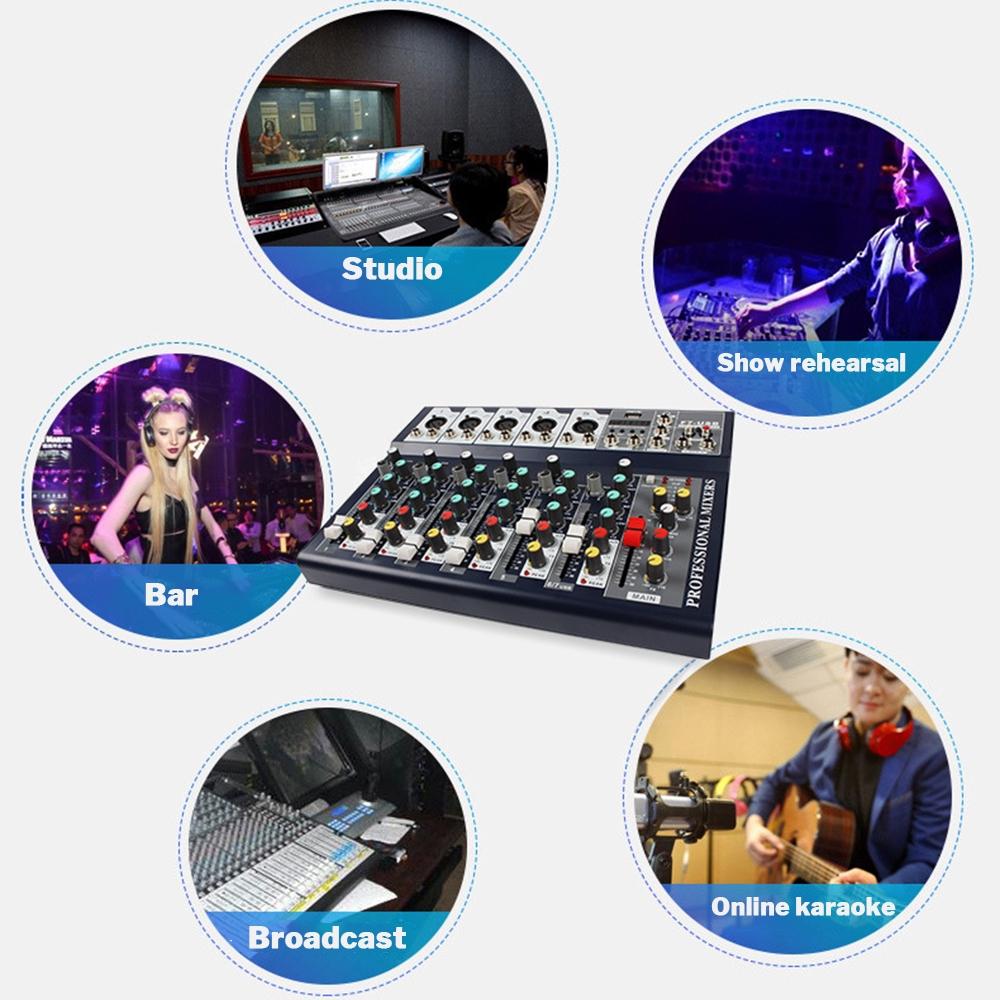 7 Channel Bluetooth Audio Mixer USB Digital Microphone Sound Mixer Console Professional Karaoke Audio Mixer Amplifier 32x23.5x3.8cm