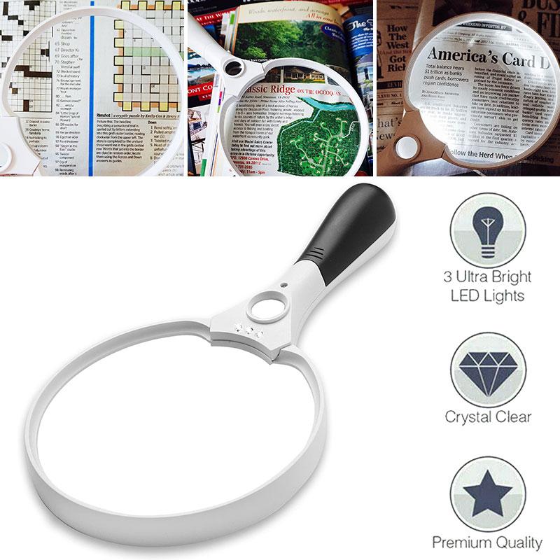 25X Magnifying Glass 3LED Extra Reading Magnifier Light Jewelry Large Handheld