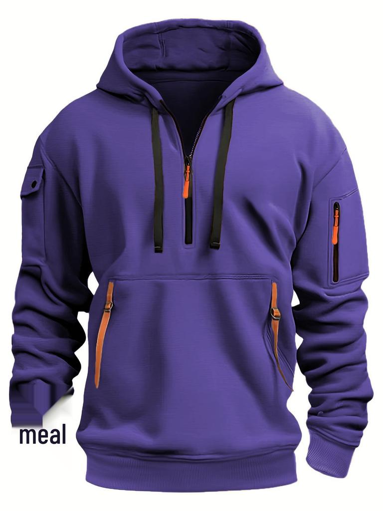 Men's European Size Casual Sport Hoodie with Zippered Arm Pocket - Autumn/Winter