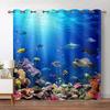 Синие шторы с океаном для гостиной, плотные шторы с морской рыбой, черепахой для спальни, эстетичные украшения для дома, шторы, 2 панели