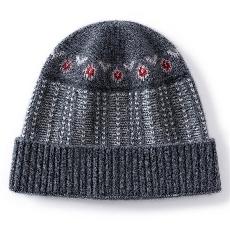 Cashmere retro jacquard knitted hat women's autumn and winter warm dome wool hat versatile ear protector headgear