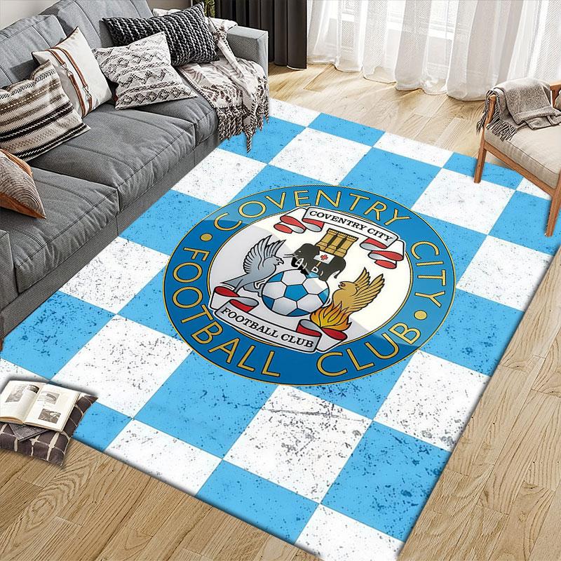 Coventry City FC Flannel Printed Carpet, Home Sofa Decoration for Living Room & Bedroom, Non‑Slip Play Flannel Floor Mat for Game Room