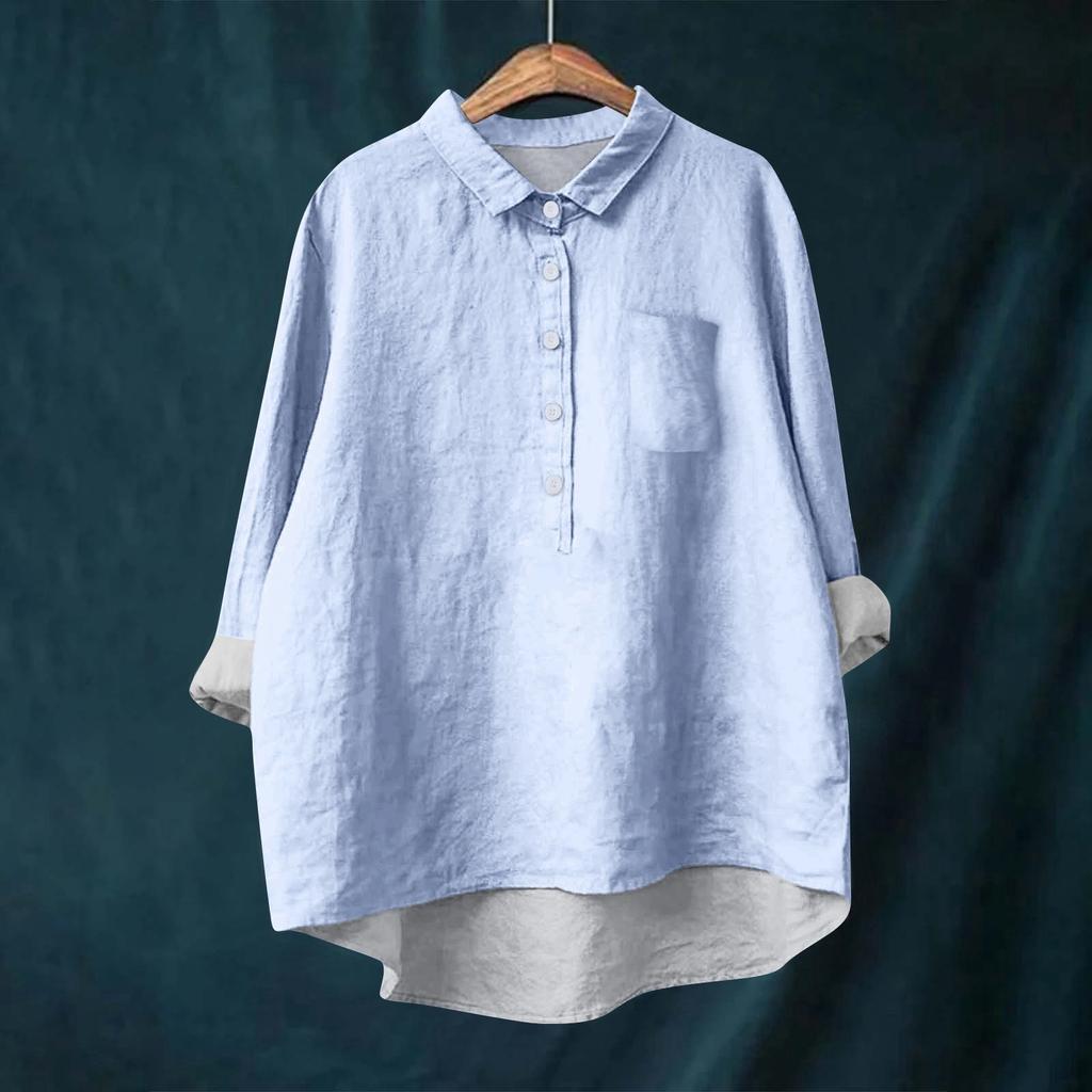 Женская рубашка-блузка с длинными рукавами и пуговицами, однотонный повседневный подол, нестандартный воротник рубашки