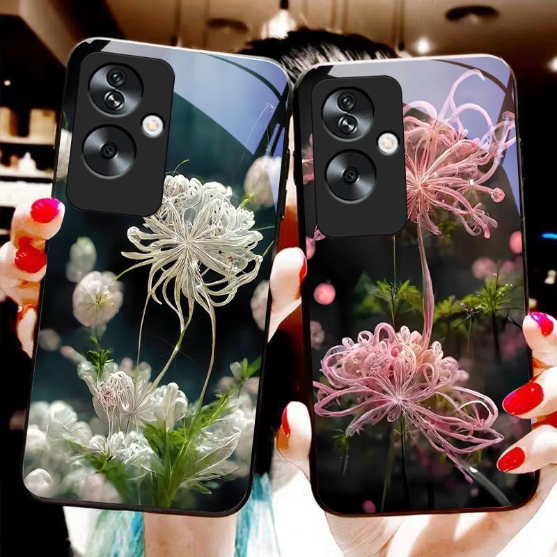 Золотой Пион Зеленый Для Oppo A79 5G 58 78 74 60 4G Reno 11F Realme GT 6 11 Note 50 10 C55 X2 Закаленное Стекло Черный Чехол для Телефона
