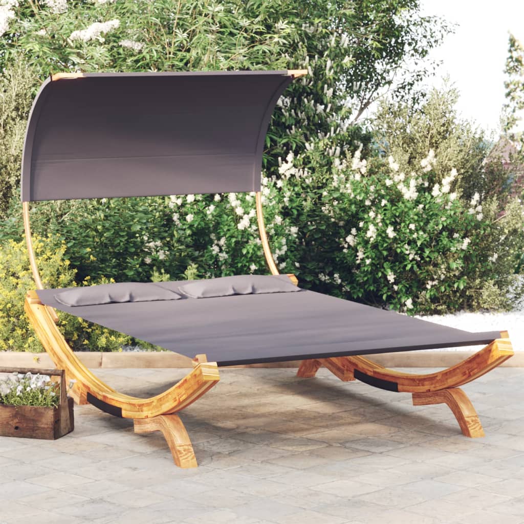 Sun Lounger with Canopy 165 x 203 x 126 cm Solid Bentwood Anthracite Grey