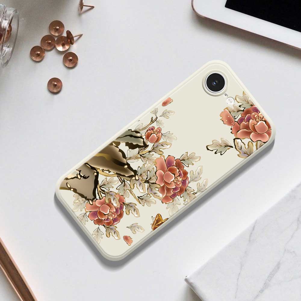 For iPhone 16e Case Red Flowers Pattern Printing Straight Edge TPU Phone Back Cover