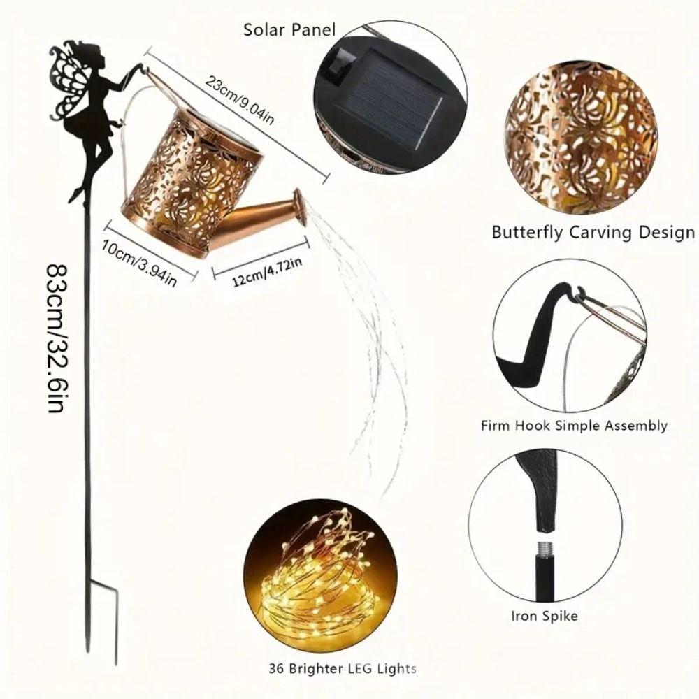 Metal Material Watering Can Lights Solar Powered Vintage Garden Decor Outdoor Yard Decoration