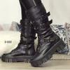 Women's Autumn Uk Style Boots Mid-high Heels Punk Attitude Independent Standing Long Tube Knight Boots Rubber Upper