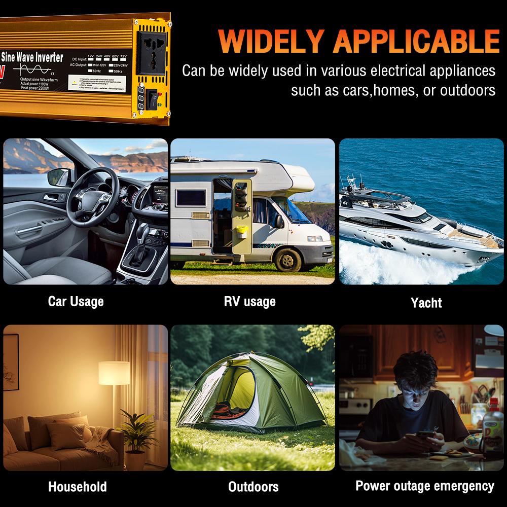 Инвертор 12 В 220 В Чистая синусоида 1600 Вт 3000 Вт DC в AC Портативный преобразователь напряжения Многофункциональный автомобильный солнечный инвертор
