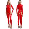 Женский цельный комбинезон с длинным рукавом для всего тела, кожаный комбинезон на молнии с мокрым эффектом, комбинезон