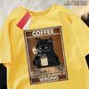 Black Cat Drink Coffee Printed Short Sleeve Unisex Tops Comfortable Pure Cotton Tshirt Plus Size 6xl Crewneck Unisex Unisex T Shirt
