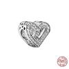 100% 925 пробы серебряные подвески в форме сердца с полыми бусинами подходят для модного браслета с подвесками для женщин, модные ювелирные изделия своими руками