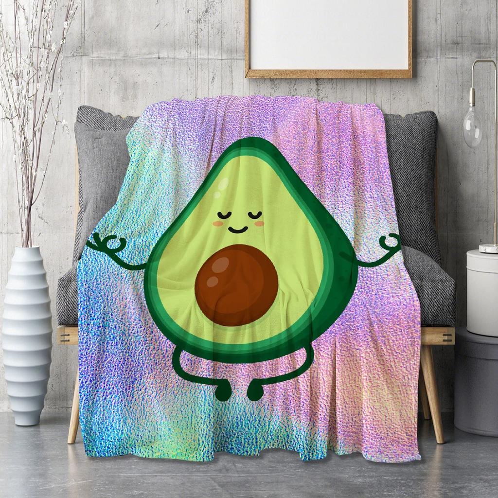Avocado Cartoon Pattern Cute Throw Blanket Green Fruit  King Queen Size for Bed Sofa Couch Super Soft Warm Kawaii Flannel