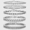 5-Piece Stainless Steel Cuban Figaro Bracelet Set - Non-Fading Titanium Steel Fashion Casual Accessory