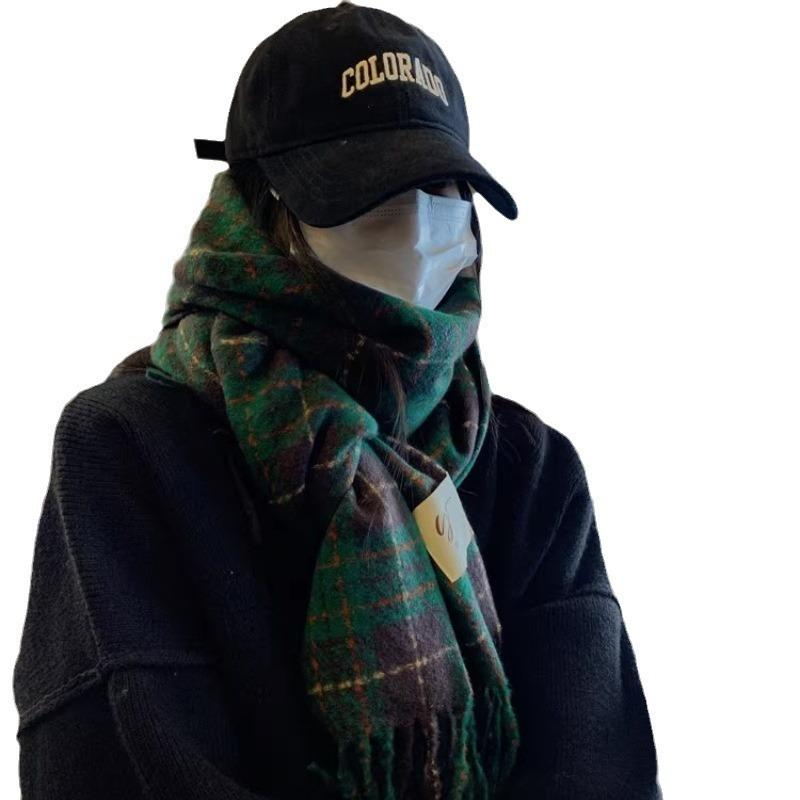 Red Christmas Plaid Scarf Girls Winter New Versatile Warm Plaid Scarf Shawl Green