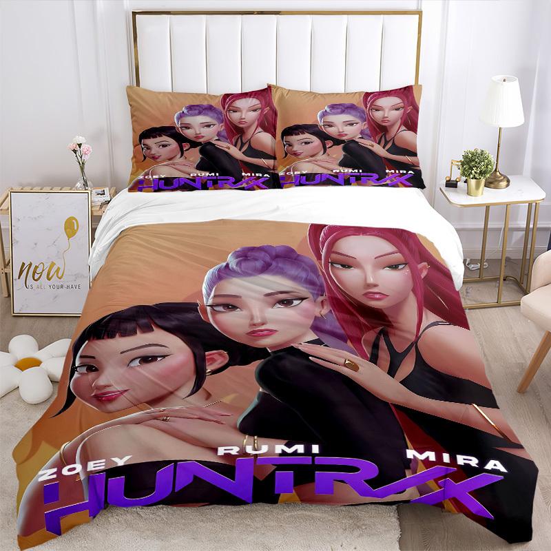 3pcs bedding set K-Pop Demon Hunters Includes 1 Comforter + 2 Pillowcases, Without Pillow Inserts, Soft Comfortable,a0909209