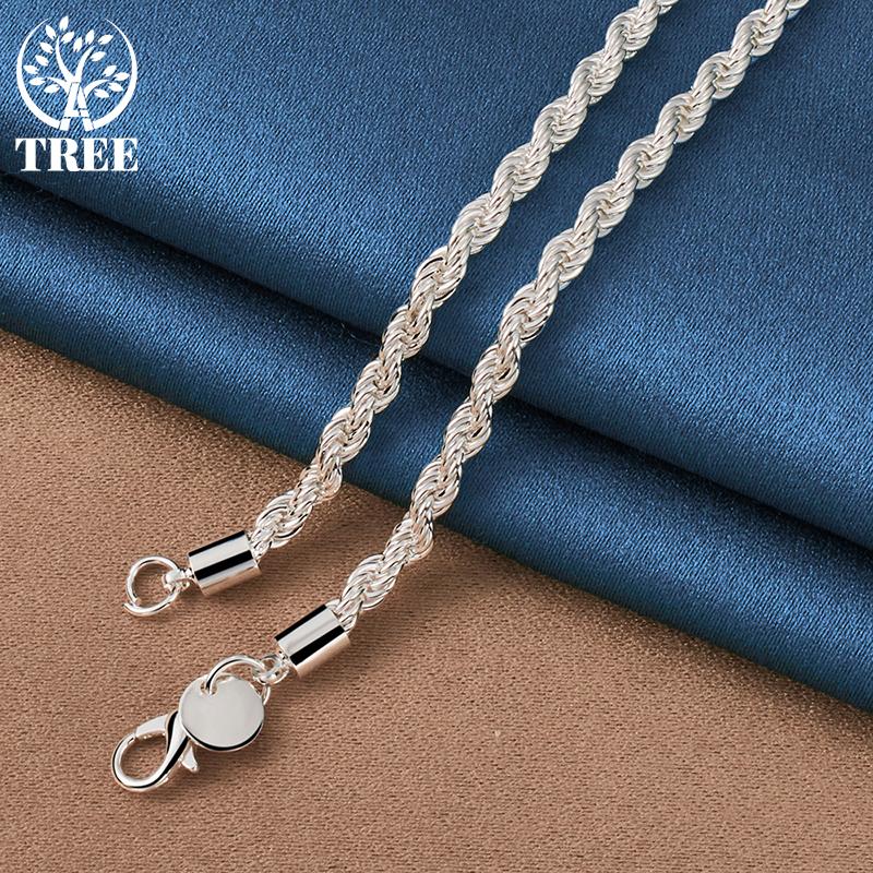 Ювелирные изделия из стерлингового серебра 925 пробы, 16/18/20/22/24 дюйма, 4 мм, витая веревка-цепочка