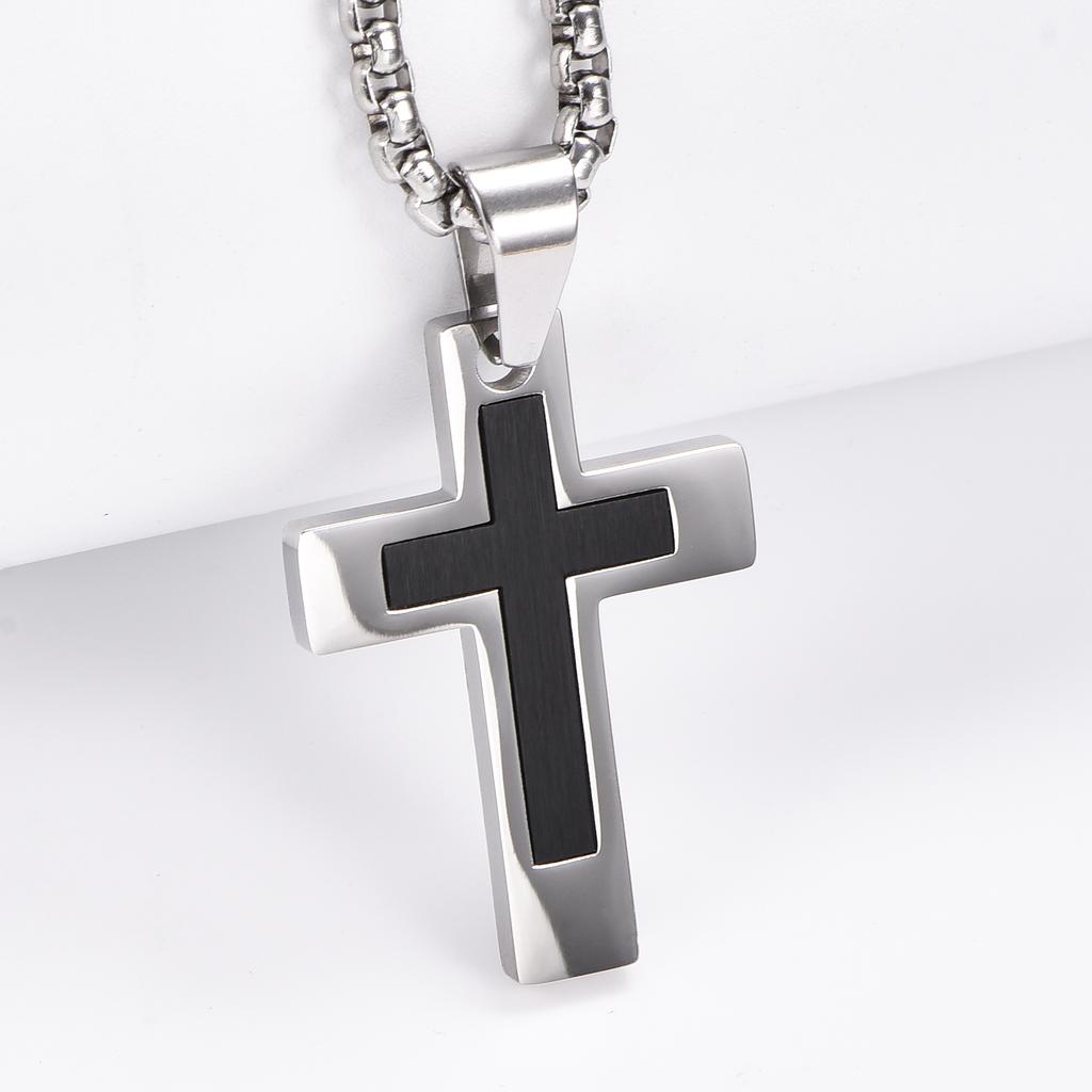 Fashion Hip Hop Stainless Steel Classic Punk Pray Cross Pendant for Men Women Silver/Gold Color Box Chain Jewelry Gifts
