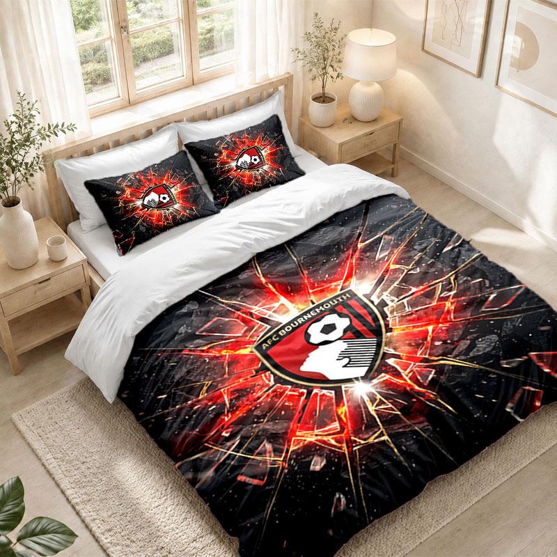 Bedding Set 1 Duvet Cover 2 Pillowcases Bournemouth Football Print Bedroom Home Decoration