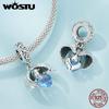 WOSTU Стерлингового серебра 925 пробы, белый орел, подвесная бусина, синий циркон, кулон, яркие подвески в виде рыси, бусины в форме кошки для женщин, браслет и ожерелье, ювелирные изделия