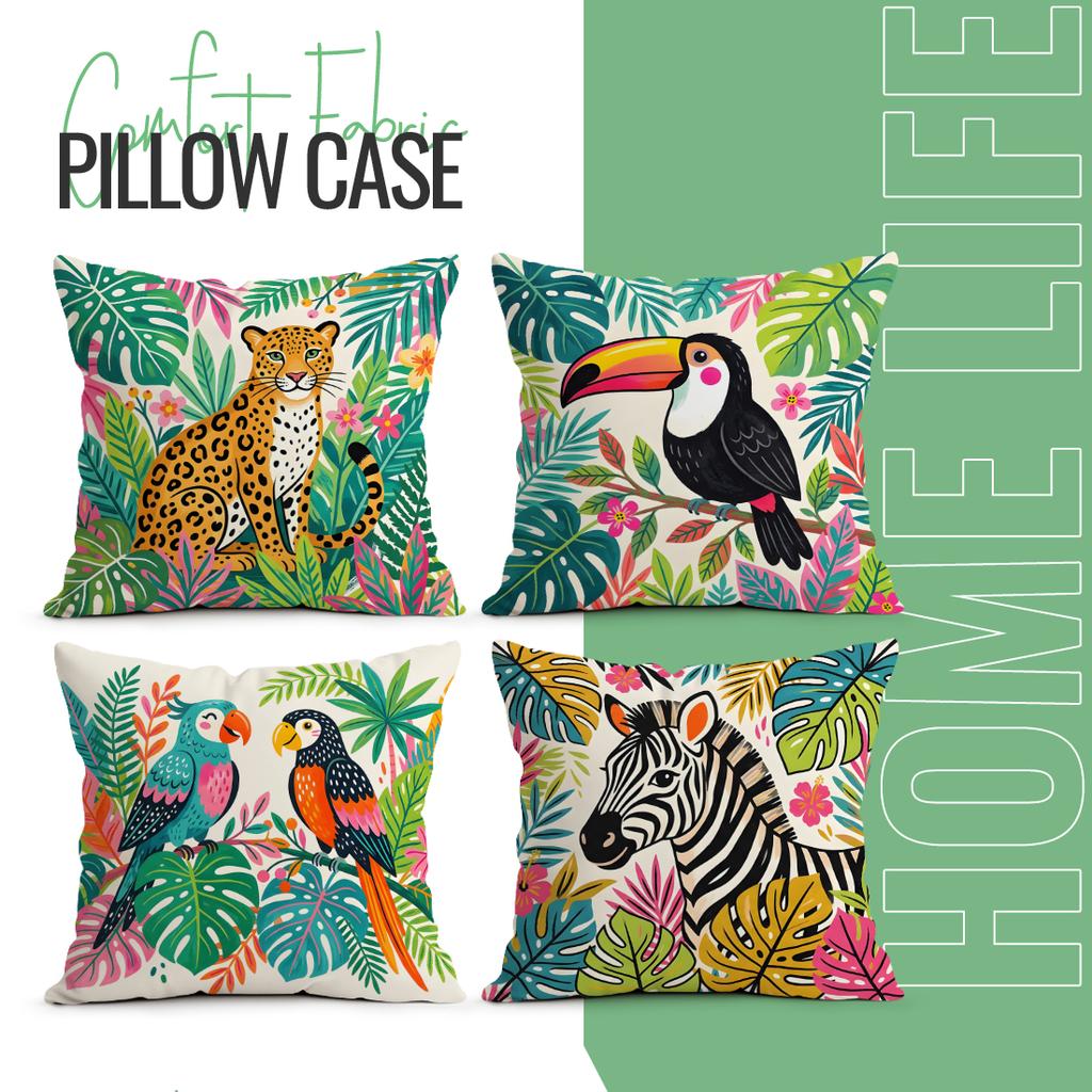 Toucans Leopards Zebras Pillowcase Printed Polyester 40/45/50Cm Throw Pillowcover Decorative Sofa Cushion Pillowslip Home Decor