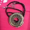 Collier pendentif - Amulette - Serpent - Cuir tressé - 5x5 cm - Chaîne 42 cm