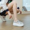 Мода 8см Новые Женские Кружевные Массивные Кроссовки Мода Летние Полые Платформа Танкетка Балетки Удобные Ботильоны Обувь Воздушная Сетка Кожа Натуральная