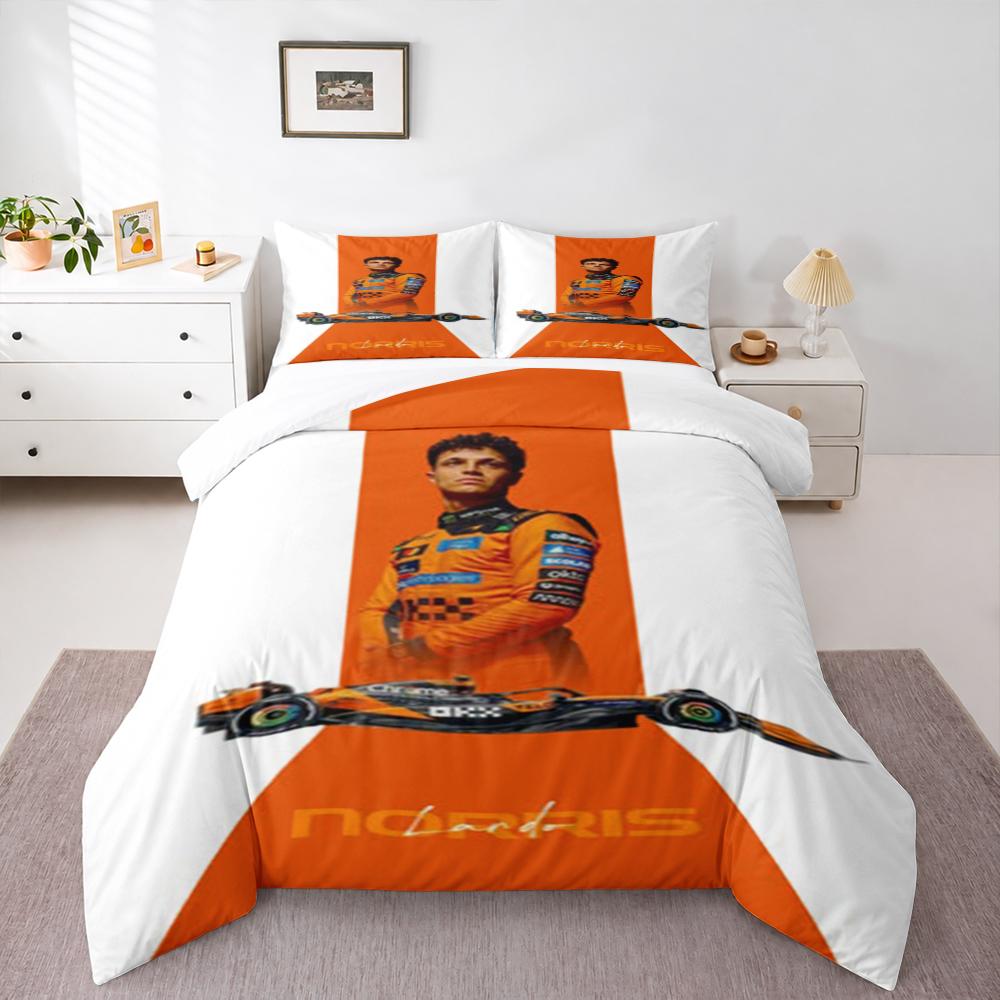 Minimalist Orange Stripe Lando Norris Bedding set (1 duvet cover, 2 pillowcases, duvet not included), Clean Style F1 Art Print