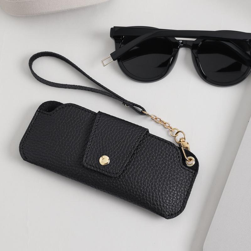 PU Leather Glasses Case Travel Sunglasses Holder With Wrist Strap Soft Pouch Unisex For Daily Use