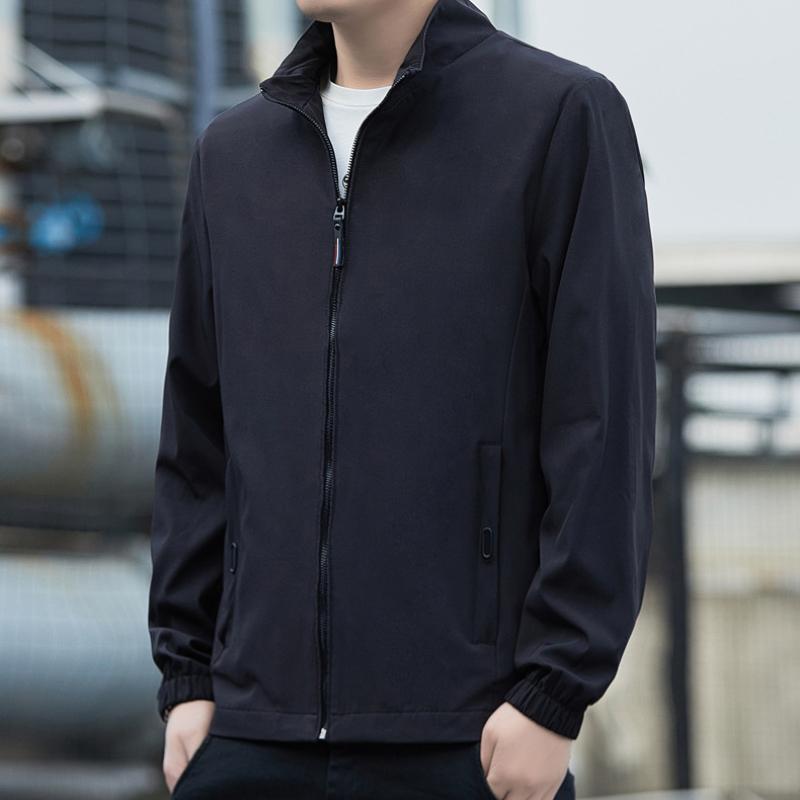 Куртка мужская осенняя простая однотонная ветрозащитная куртка с воротником молодежная модная повседневная универсальная ветровка пальто