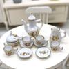 11Pcs/Set 1:12 Dollhouse Miniature Ceramic Brown Rose Teapot Tea Set Wine Set Tableware Mini Tea Cup Wine Glass Model Decor Toy