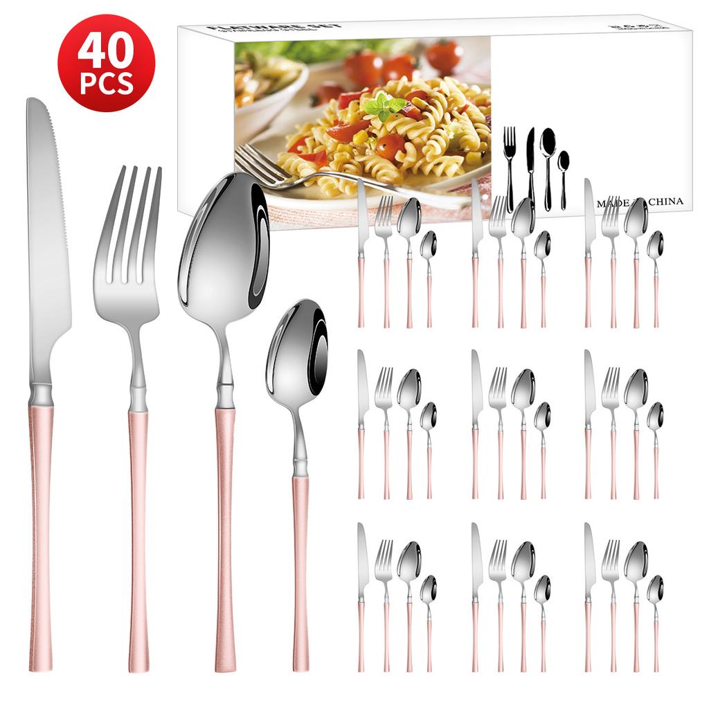 Нержавеющая сталь с небольшой талией, нож для западной еды/стейка, вилка и ложка, десертная ложка, столовые приборы, набор из 24 предметов, подарочный набор