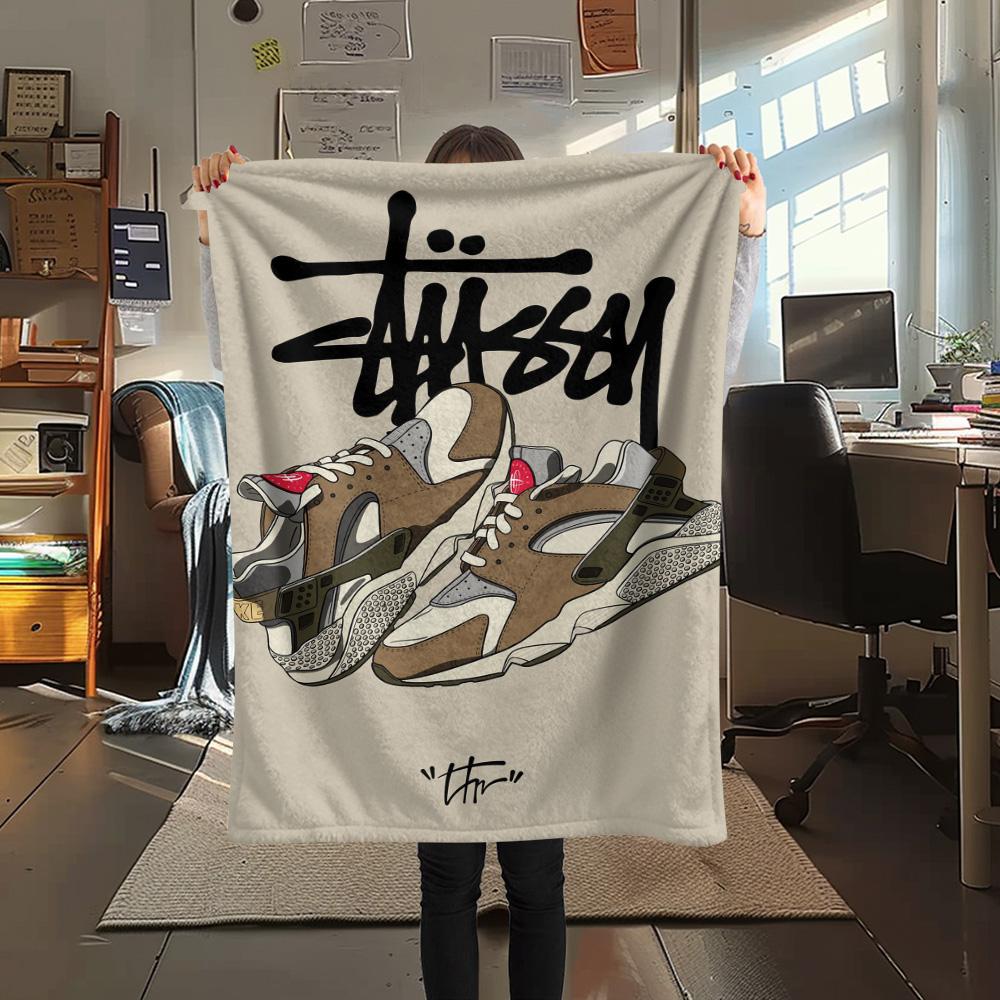Фланелевое одеяло с принтом Stussy Покрывало для спальни Покрывало для дивана Покрывало для кемпинга Теплое одеяло Подарки для семьи и друзей(MJ075)