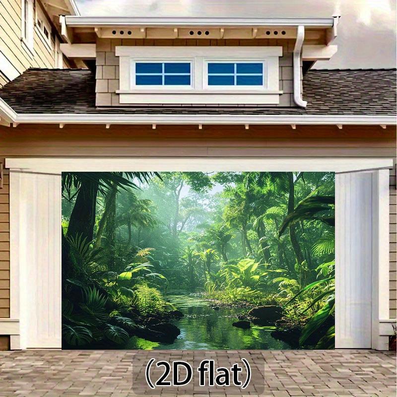 1 piece of tropical jungle forest stream background fabric - lush green vegetation, trees and water features as the background