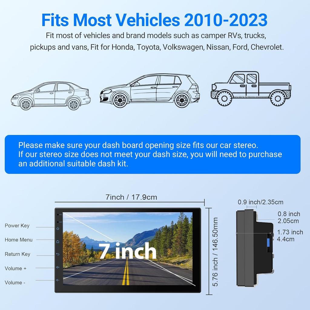 7-дюймовая HD автомагнитола Double Din с CarPlay, Android Auto, Bluetooth, GPS, камерой заднего вида, 2+64 ГБ, голосовым управлением