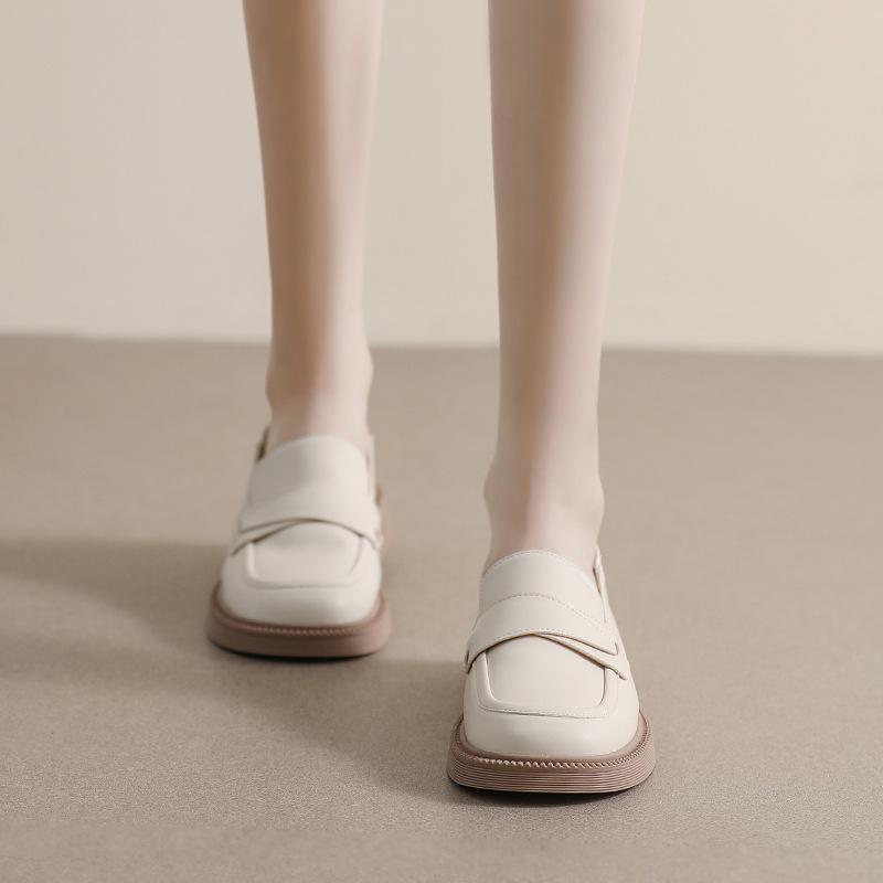 Weiwei girl 919-2 платформа лоферы женские на одном педале черные ретро маленькие кожаные туфли толстый каблук мягкая подошва одинарная обувь женская