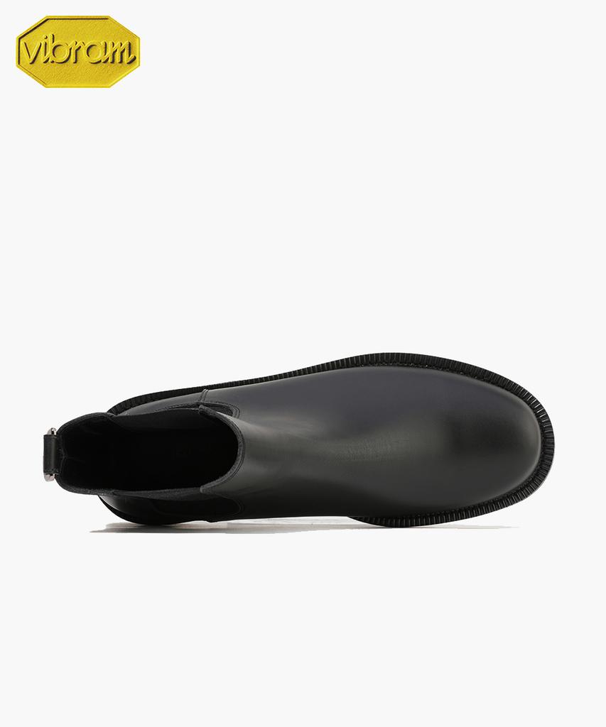 Firenze Atelier [Vibram] Flat Round Toe Standard Rubber Sole Chelsea Boots 9400 [Black Fg]