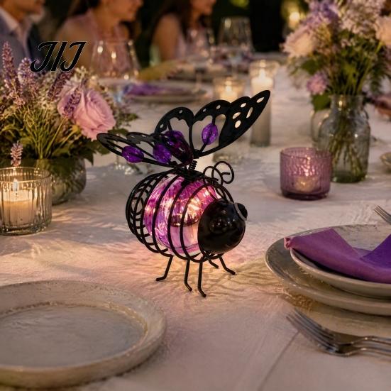 Creative Garden Pathway Decor 2Pcs Solar Hanging Bee Lanterns, Waterproof Decorative Lights, Cute Weatherproof Lawn Lights Insect Night for