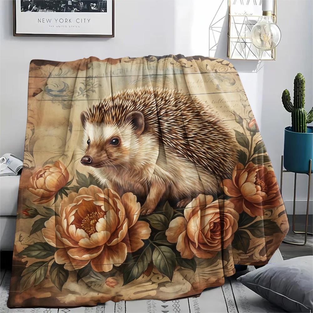 1PC Retro Floral Animal Print Flannel Blanket, High quality All Seasons, Home Decor, Warmth and Comfort, Perfect for Christmas Gifts