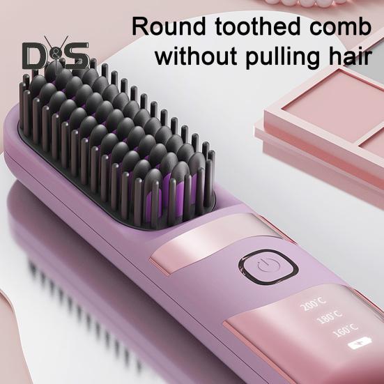 Беспроводной выпрямитель для волос Щетка 3 температурных режима Регулируемый светодиодный дисплей Быстрый нагрев Портативная дорожная электрическая горячая щетка Укладка вьющихся волос