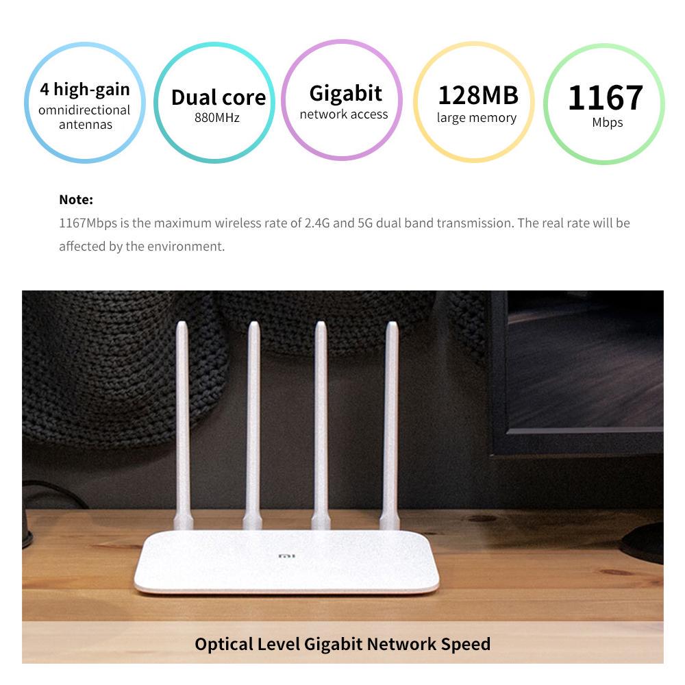 Xiaomi Mi Router 4A Gigabit Version 2.4GHz 5GHz Dual Band 1167Mbps WiFi Repeater 128MB DDR3 High Gain 4 Accelerator Coverage External Signal Amplifier