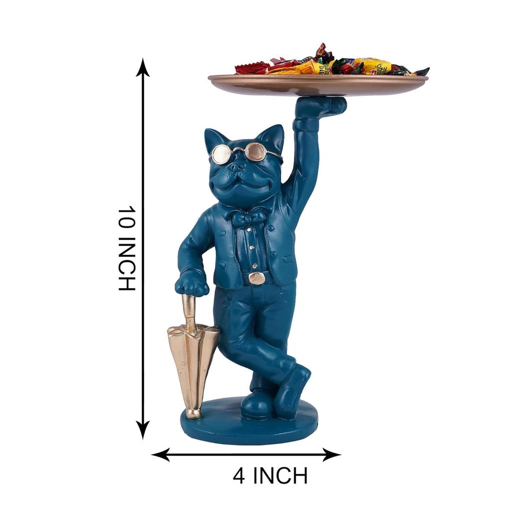Крутая статуэтка собаки с тарелкой, статуэтка для домашнего декора, статуэтка для декора гостиной (синий)