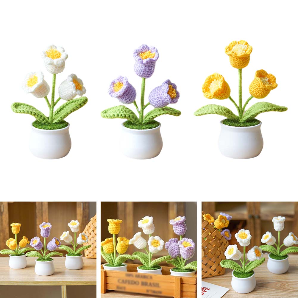 Wool Braided Potted Plant Handmade Lily of the Valley Crochet Simulated Bonsai