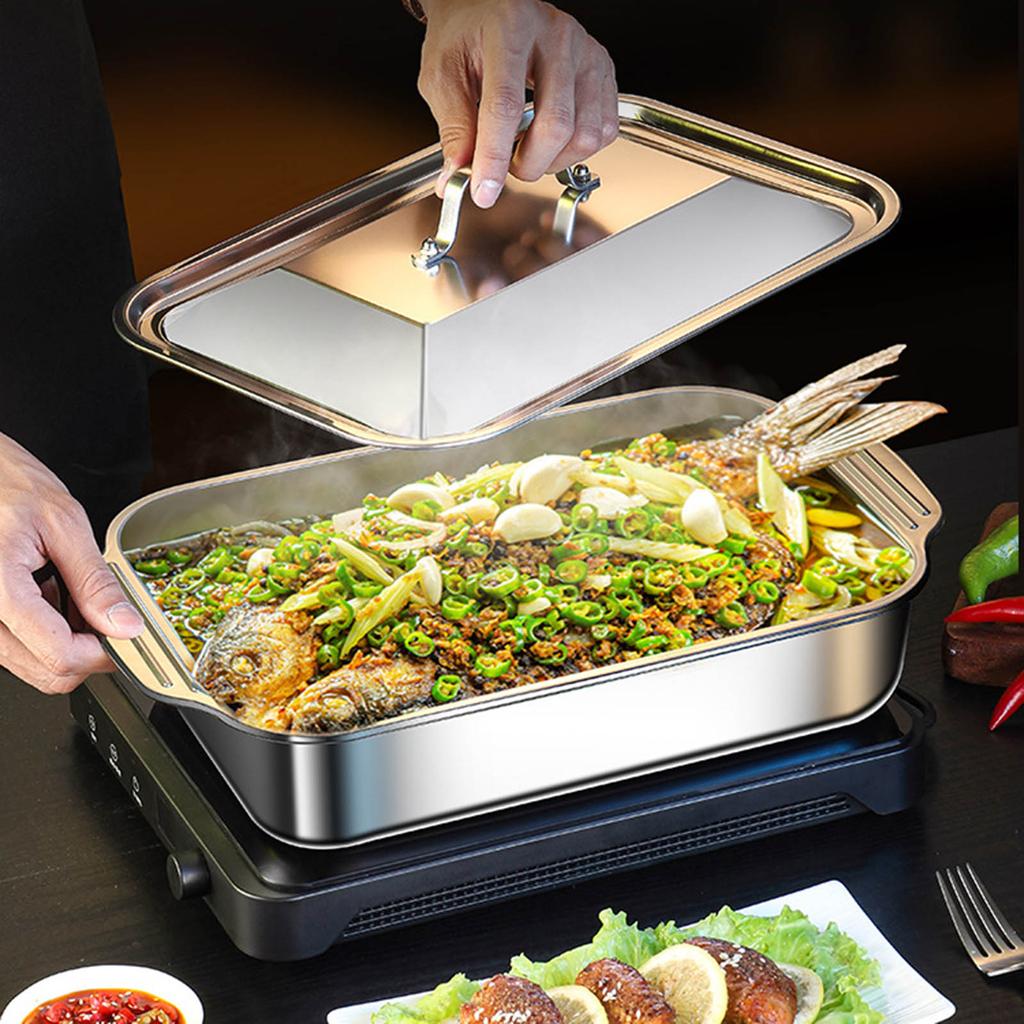 Multifunctional Stainless Steel Serving Tray Square Silver Food Platter Rust Resistant Dishwasher Safe Dinner Tray