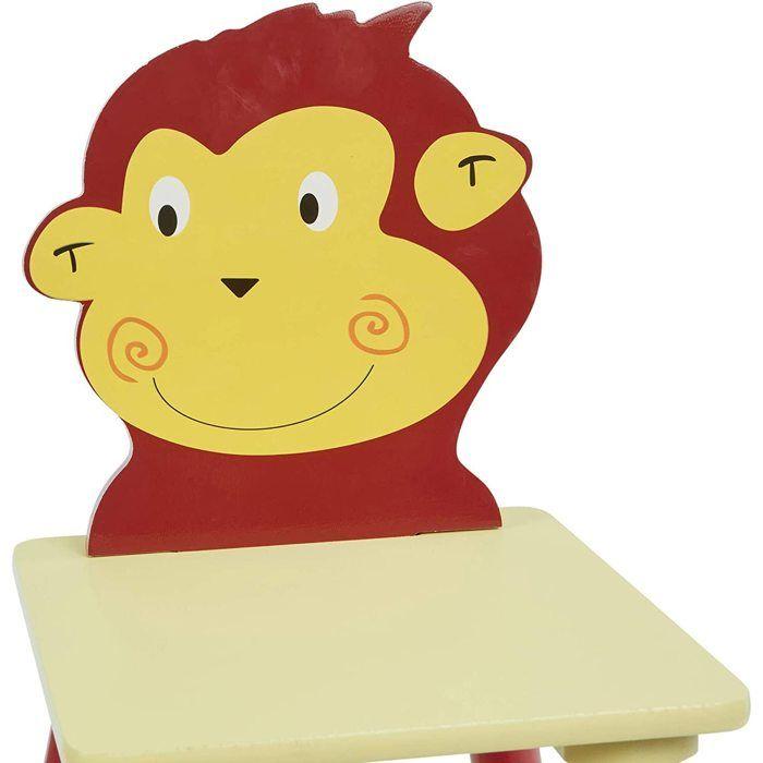 GINGER HOME Table Enfant + 2 Chaises en Bois – Thème ANIMALS – Jeu, Dessin, Repas, Apprentissage – Pour Chambre ou Crèche